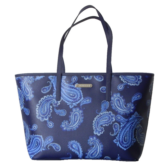NWT Michael Kors EMRY ADMIRAL Blue Paisley Print Top Zip Large Tote Bag - Picture 1 of 9